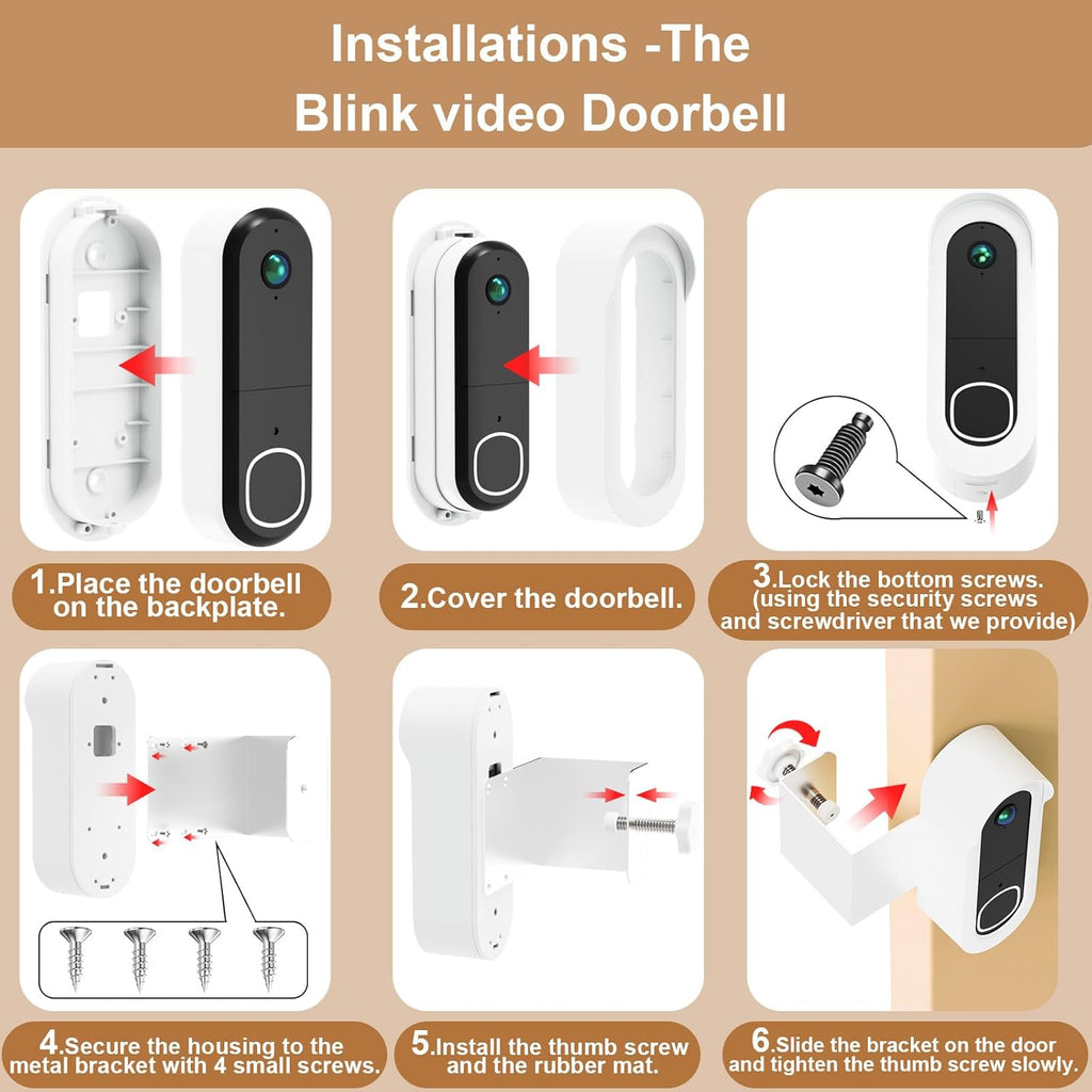Anti-Theft Doorbell Mount Compatible with Arlo Video Doorbell 2K/HD (2nd Gen), Easy Installation, No-Drill Door Mount Cover Holder Accessories for Apartments Home Rentals, Not for Security Door(White)