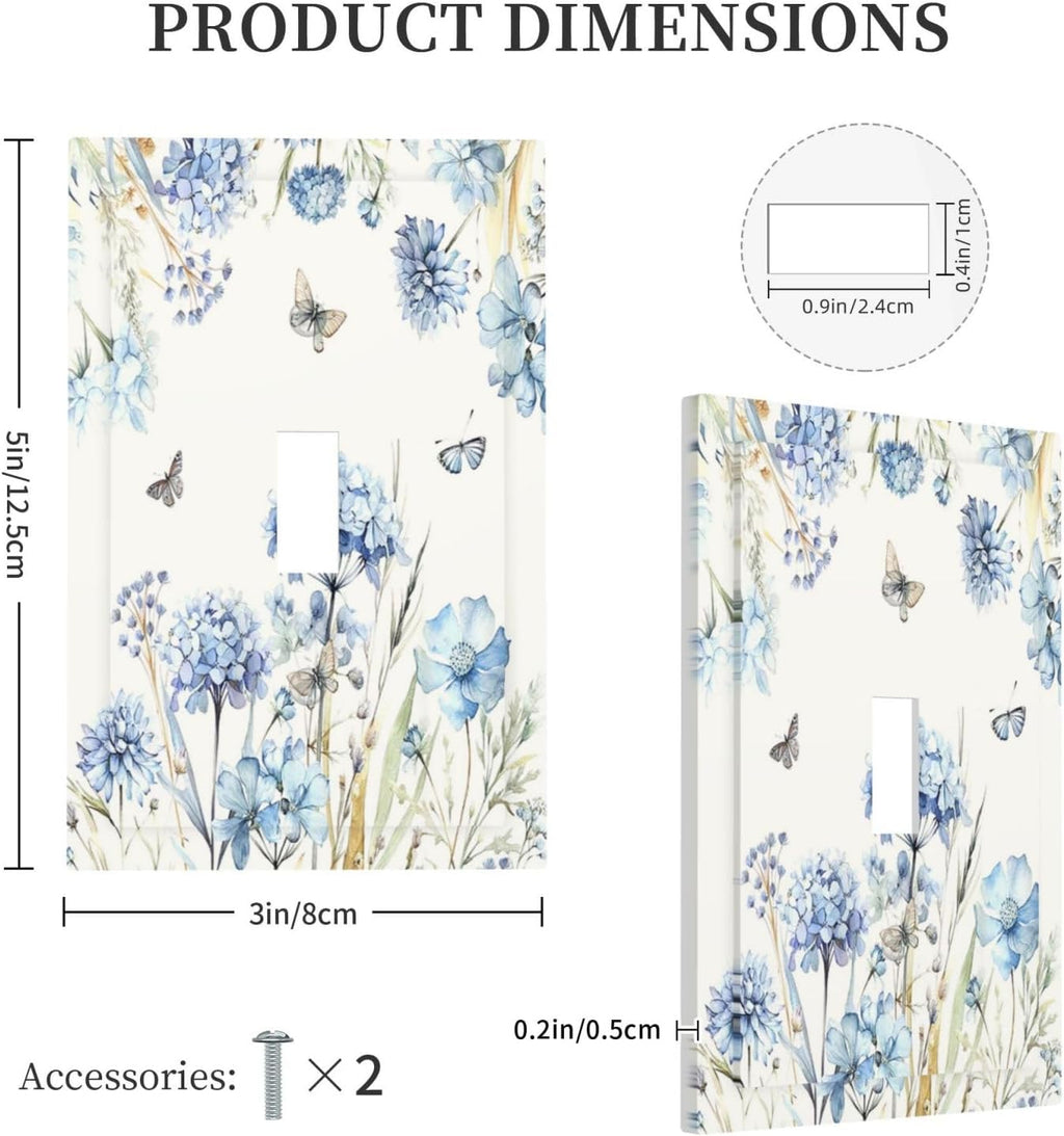 Decorative Light Switch Cover Blue Floral Hydrangea Plants 1 Gang Single Toggle Decorator Outlet Wall Plate Device Electrical Faceplate Switchplates for Bedroom Home Decor