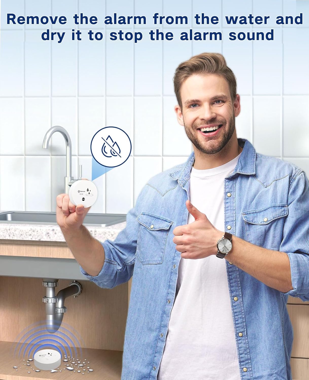 Geevon 8 Pack Water Leak Detectors, 100dB Water Sensor Alarms Flood Detector for Basements, Bathrooms, Laundry Rooms, Kitchens, Garages, and Attics, Water Alarms Battery-Operated (Battery Included)