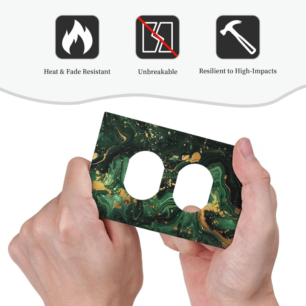 Green/Gold Modern Abstract Luxury Marble 1 Gang Duplex Receptacle Switch Wall Plate Decorative Switchplate Outlet Covers Electrical Plug Cover Faceplate for Bathroom Home Decor 5 X 3 IN
