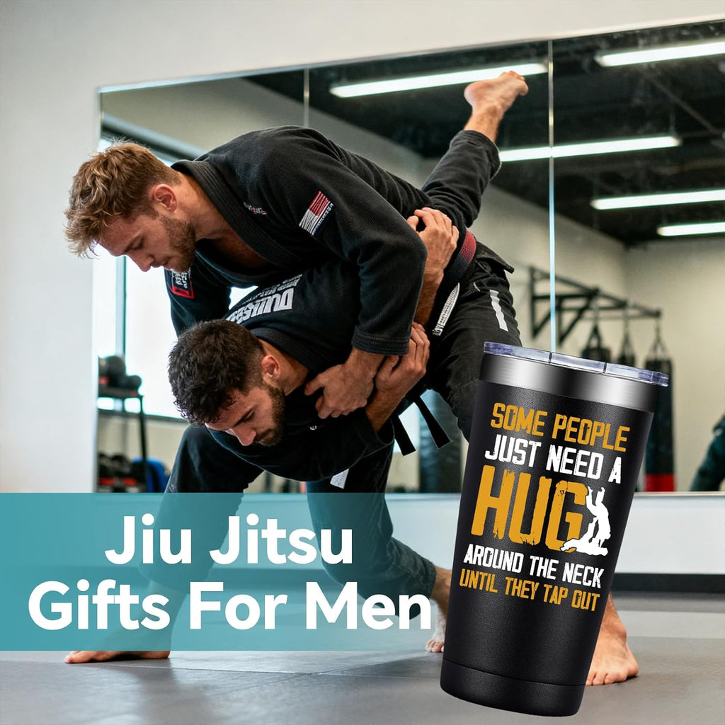 SpenMeta Christmas Jiu Jitsu Gifts for Men - Jiu Jitsu Gifts for Jiu-Jitsu Lovers, Husband, Boyfriend, Dad - 20oz Some People Just Need a Hug Around The Neck Until They Tap Out Tumbler Cup