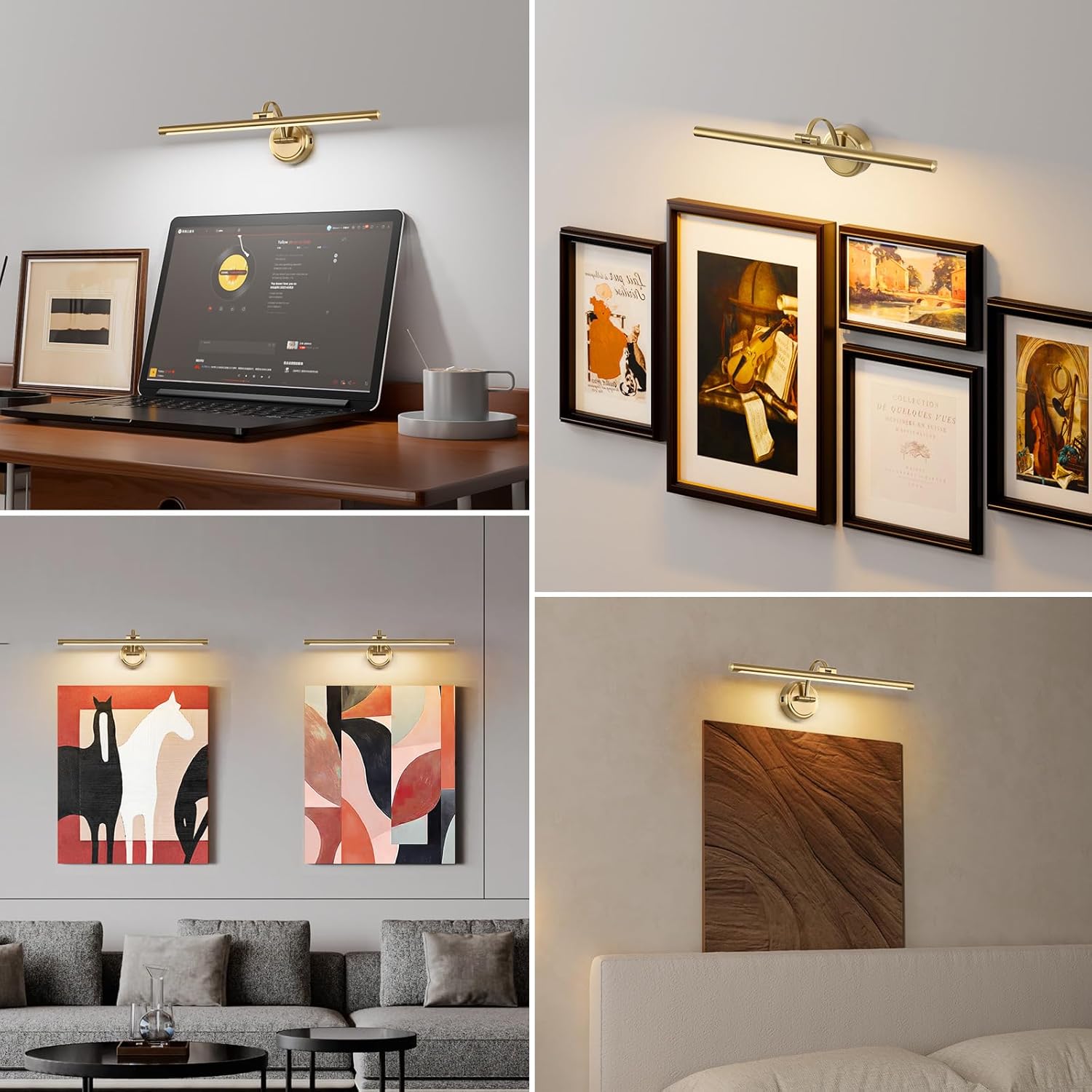 Picture Light for Wall, Dimmable Battery Operated Art Light, Picture Frame Light with Remote & Timer, Cordless Wall Sconce with 3 Colors Temperature for Pantings, Photo Gallery(Brass, 23.6inch)