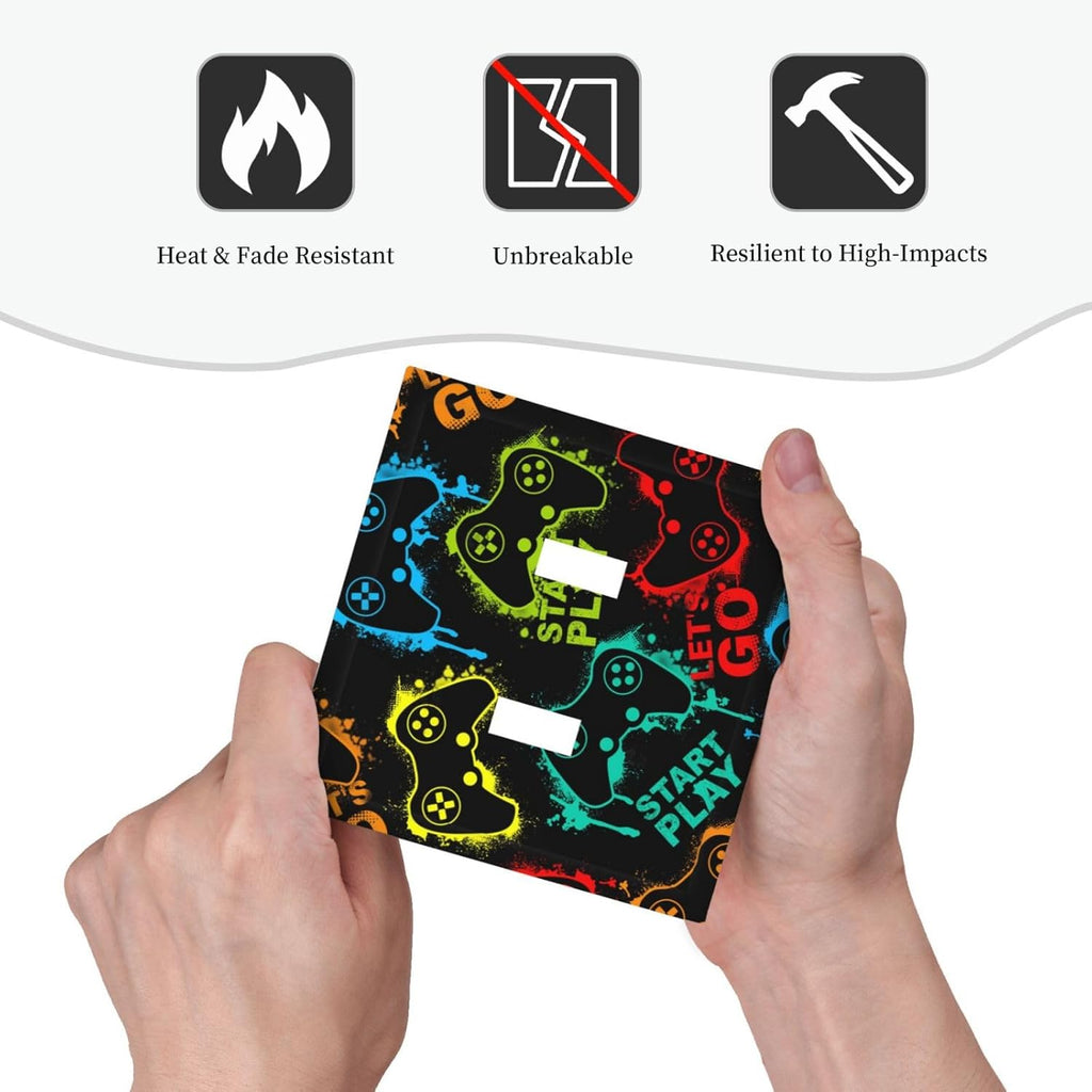 Decorative Light Switch Plate Covers Gamepad Theme Graffiti 2 Gang Light Switch Cover Unique Double Toggle Wall Plate Outlet Covers for Game Room Home Decor （2 Pack）