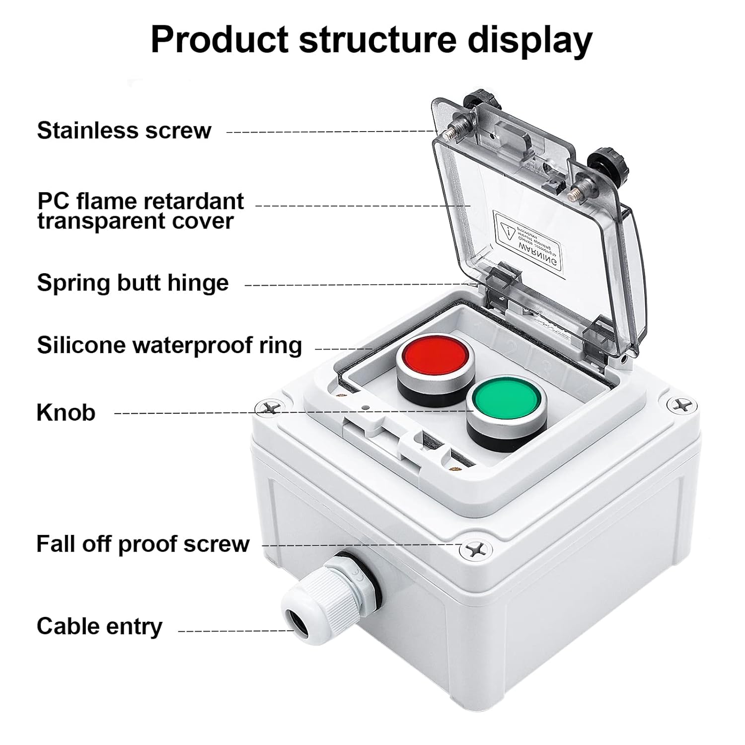 IP67 Button Switch Outdoor Waterproof Box 2 Green and Red Push Button Emergency Button with Protective Cover Anti-misoperation Switch(AC/DC 6A-110V/3A-240V/2.5A-380V)