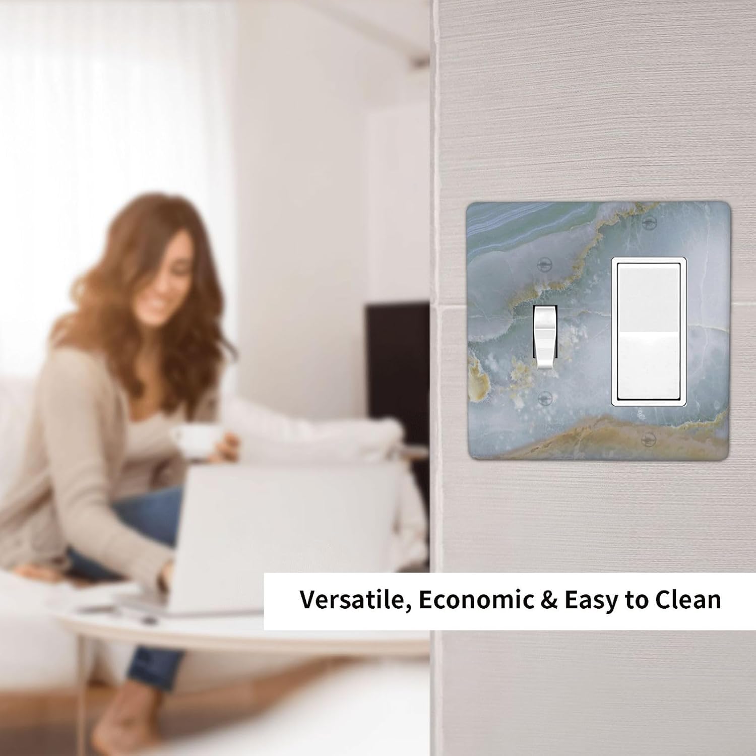 Outlet Covers Colored Art Marble Golden Line 1 Toggle 1 Rocker Combination Decorative Wall Plate Electrical Switch Plates Light Switch Cover Plate For Bathroom Kitchen Decor