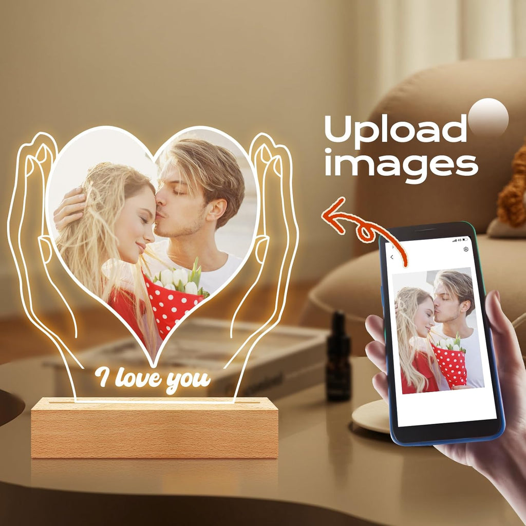 Personalized Anniversary Couple Gifts for Women & Men, Custom Picture Frame with Photo, Custom Photo Frame with Night Light, Personalized Valentines Day Gifts for Her & Him