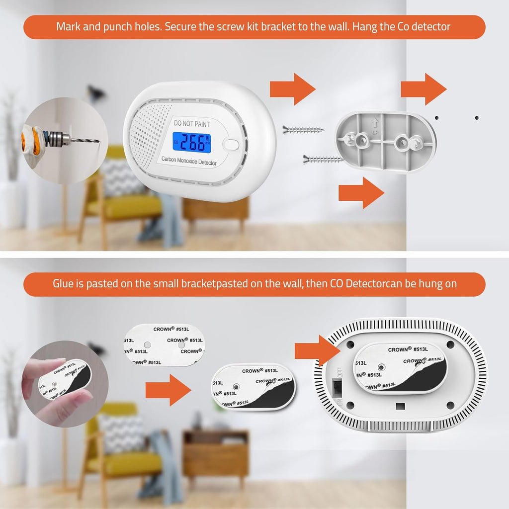 Carbon Monoxide Detectors with 10-Year Battery, Digital LCD Display, LED Flashing Signal Lights Portable CO Monitor Alarm for Travel, RV, Home, and Depot (1 Pack)