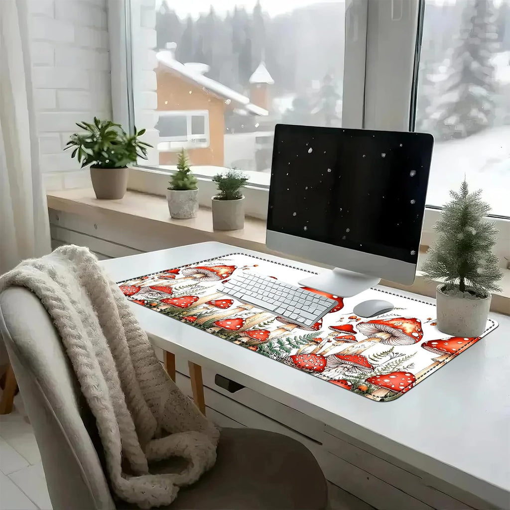Heated Mouse Pad with 3 Temperature Settings(104°F–122°F),Large 31.5x13 Inch PU Leather Heated Desk Mat,Waterproof Warming Pad for Office,Gaming & Cold Hands Relief,Red Mushroom