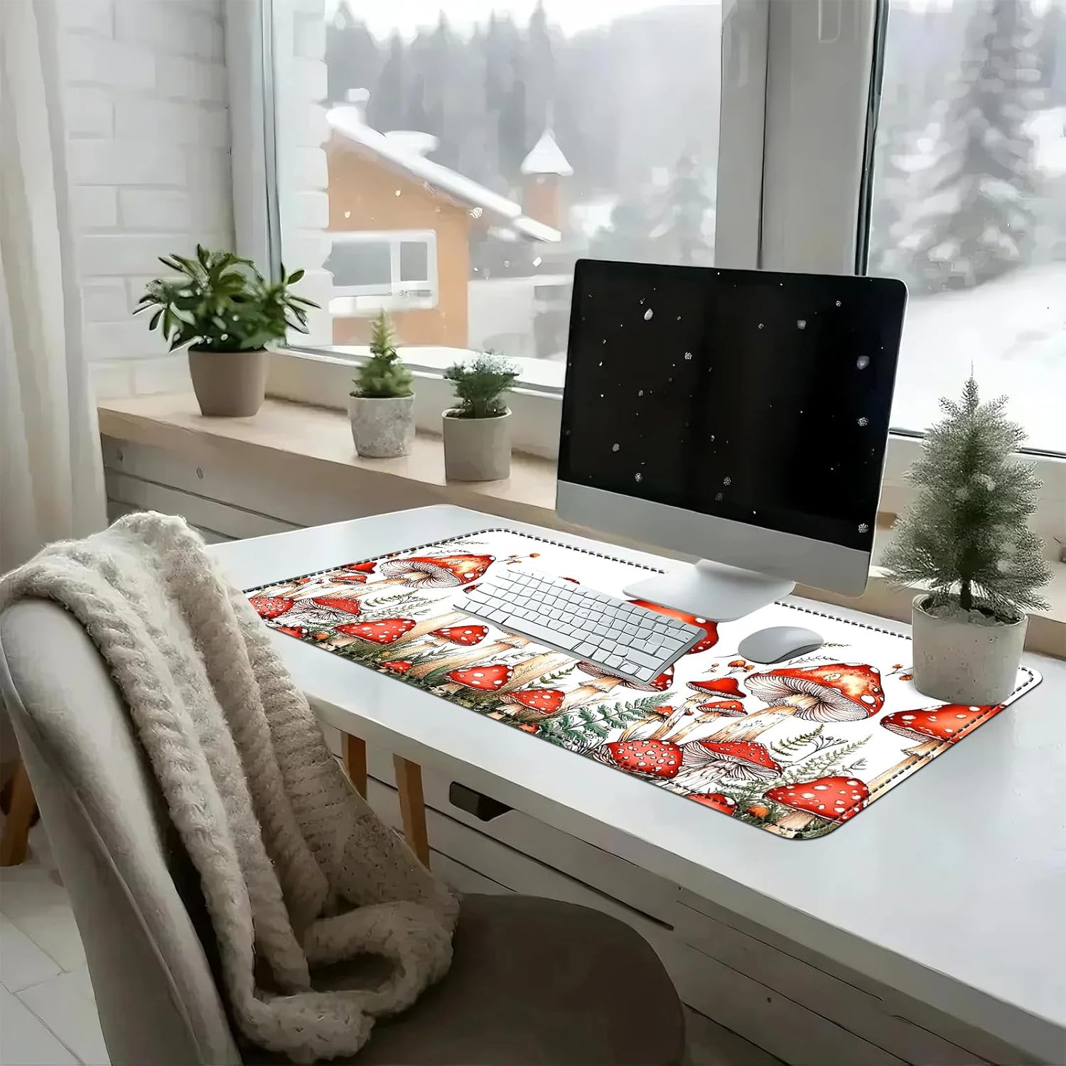 Heated Mouse Pad with 3 Temperature Settings(104°F–122°F),Large 31.5x13 Inch PU Leather Heated Desk Mat,Waterproof Warming Pad for Office,Gaming & Cold Hands Relief,Red Mushroom