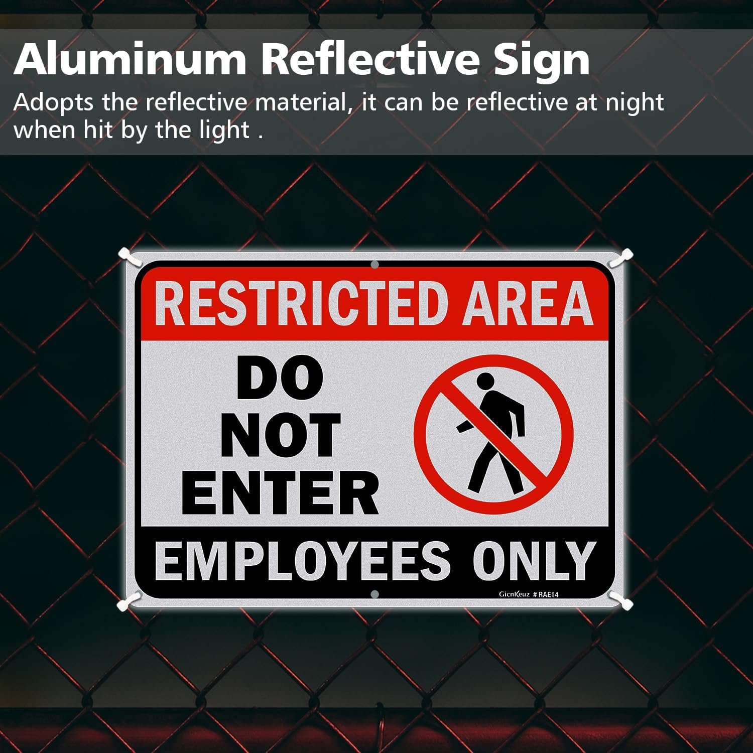 GicnKeuz Large Restricted Area Sign, 14x10 Inches Do Not Enter - Employees Only Signs, Rust Free.40 Reflective Aluminum, Fade Resistant/Waterproof, 6 Pre-drilled Holes (1 Pack)