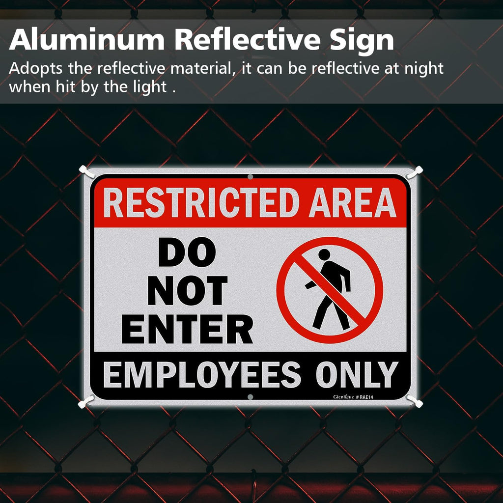 GicnKeuz Large Restricted Area Sign, 14x10 Inches Do Not Enter - Employees Only Signs, Rust Free.40 Reflective Aluminum, Fade Resistant/Waterproof, 6 Pre-drilled Holes (4 Pack)