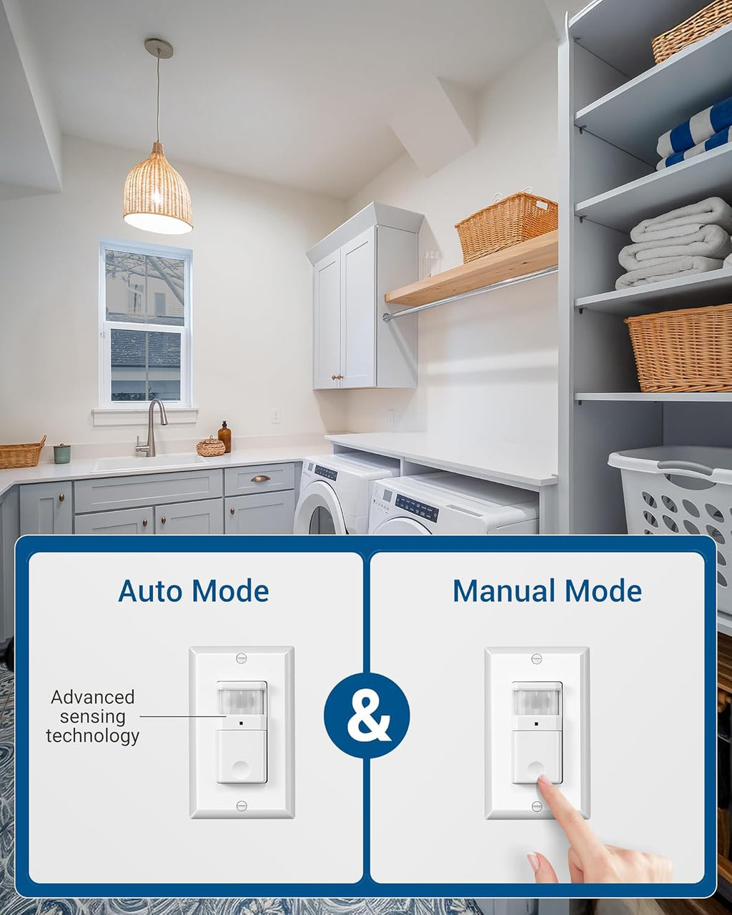 DEWENWILS Motion Sensor Light Switch, Single Pole, Motion Activated Wall Switch, Needs Neutral Wire, 5A for Hallway, Bathroom, Storage Room, 2 Pack, UL Listed, White