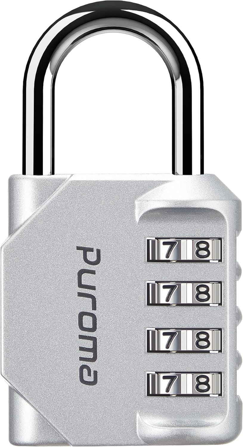 Puroma 1 Pack Combination Lock for Locker 4 Digit Outdoor Waterproof Padlock for School, Gym, Sports, Fence, Toolbox, Gate, Case, Outdoor, Hasp Storage, Cabinets (Silver)