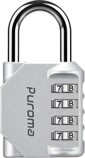 Puroma 1 Pack Combination Lock for Locker 4 Digit Outdoor Waterproof Padlock for School, Gym, Sports, Fence, Toolbox, Gate, Case, Outdoor, Hasp Storage, Cabinets (Silver)