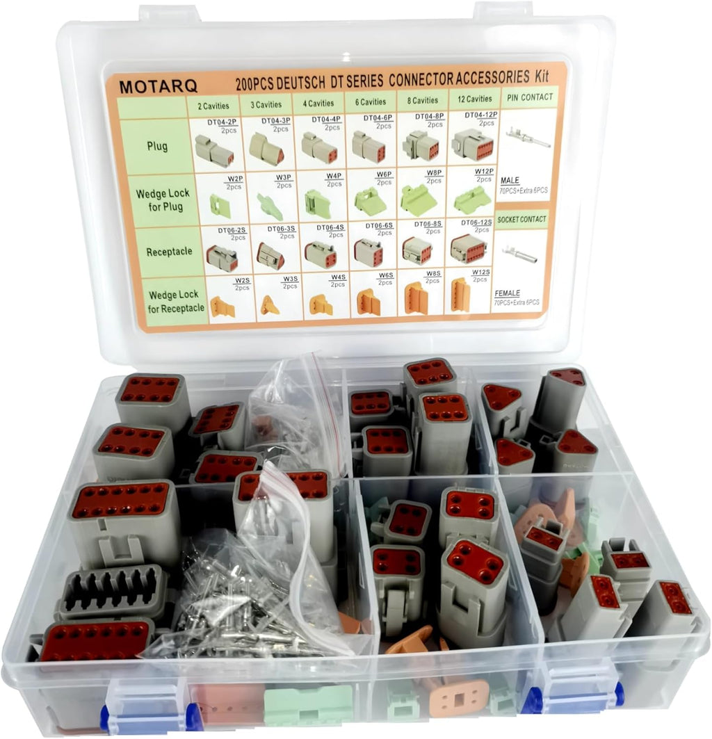 Deutsch Connector Kit 24 Sets, 2/3/4/6/8/12 Pin DT Connector Kit, Automotive Waterproof Wire Connectors, Electrical Connectors Kit with 16# Stamped Contacts for Car, RV, Truck Wiring 22-16AWG