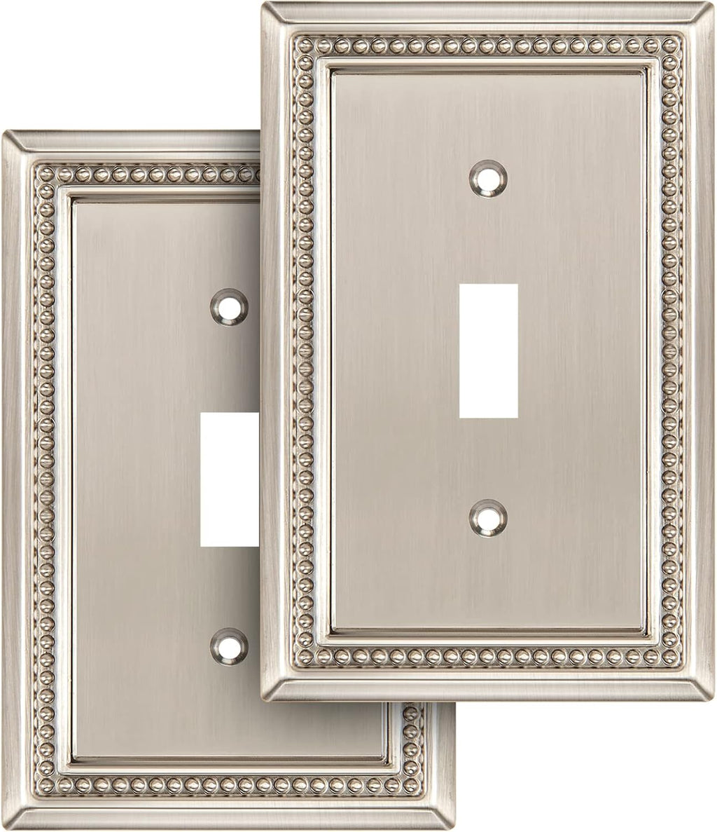 Henne Bery Sunken Pearls Heavy Duty Decorative Wall Plate Switch Plate Outlet Cover (Single Toggle, 2 Pack, Satin Nickel)