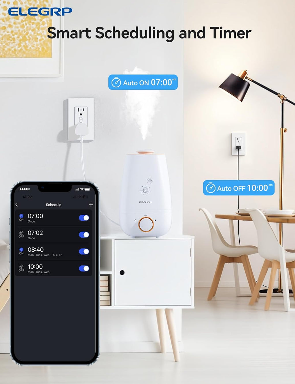 ELEGRP Smart in-Wall Outlet, 2.4GHz Wi-Fi Smart Receptacle Compatible with Alexa and Google Assistant, Tamper Resistant, 2 Individually Controlled Outlets, No Hub Required, UL Listed, White, 6 Pack