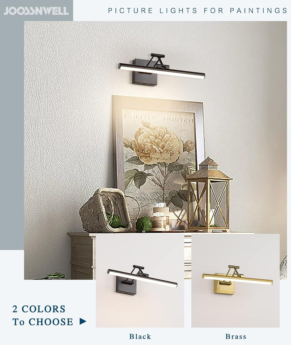 Joossnwell Modern Picture Light Black LED Picture Frame Lights for Paintings Hardwired 110V Gallery Light Artwork Lighting with Adjustable Swing Arm Art Display Lamp 15.5 Inch 7W Warm White