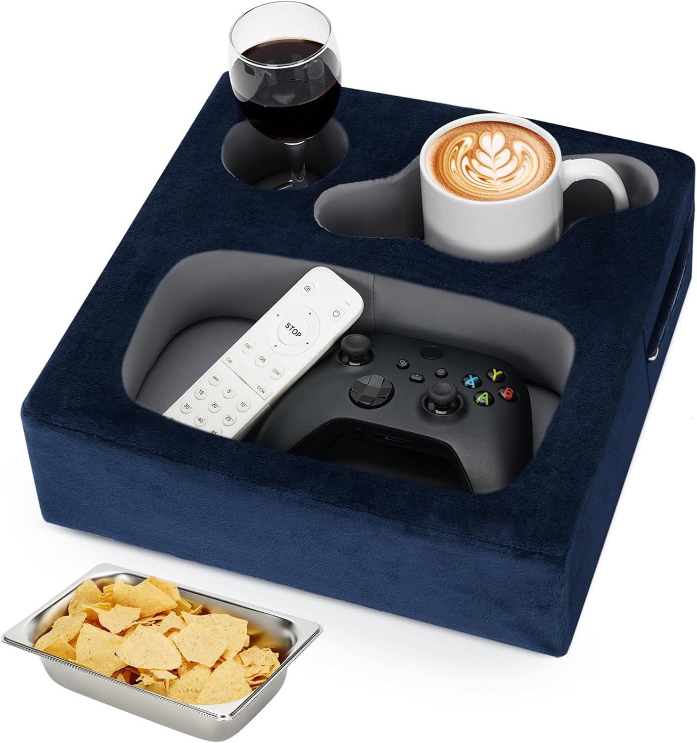 Couch Cup Holder, Couch Caddy, Couch Drink Holder, Bed Cup Tray, Sofa Cup Holder Remotes Holder for Cups, Headphones, Snacks and Phones, Use it on Car, Pack, Beach, RV, and More (Navy)