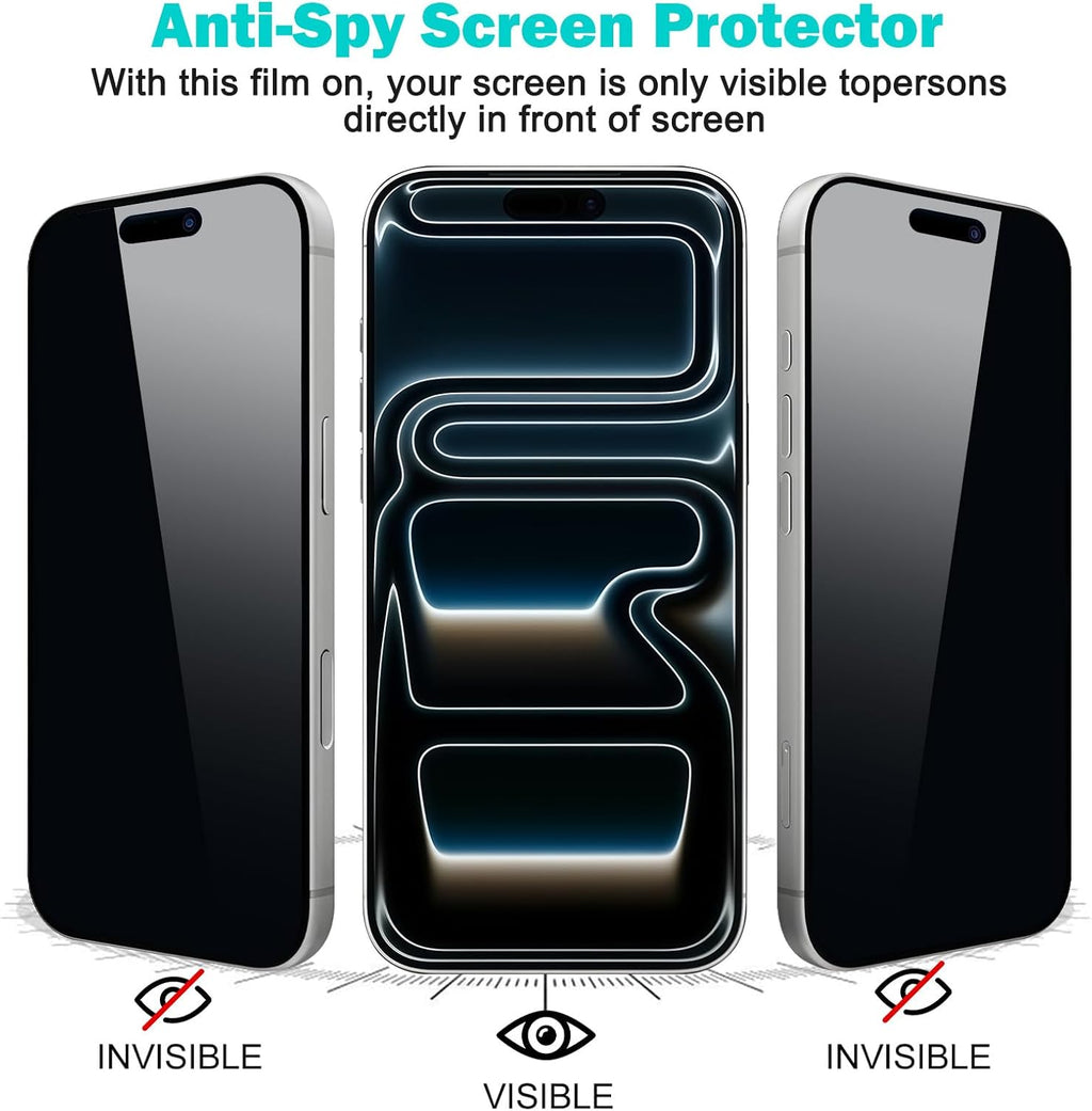 PEHAEL 3+3Pack for iPhone 17 Pro Privacy Screen Protector with Camera Lens Protector Full Coverage Anti-Spy Tempered Glass Film 9H Hardness Easy Installation Bubble Free [6.3 inch]