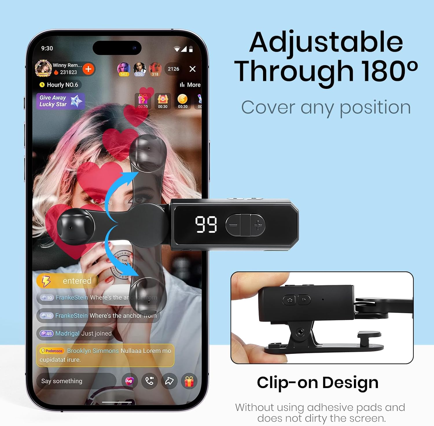 Auto Clicker Smart Tapper for iPhone iPad Android TikTok - Auto Touch Device with 107 Adjustable Speed, Rechargeable，Instant Clicker for Live Stream Likes, Social Media Tasks（Black）