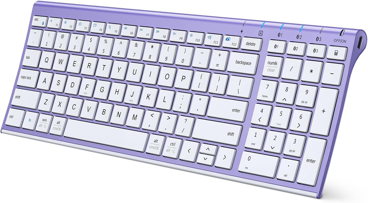 iClever BK10 Bluetooth Keyboard Quiet Typing Multi-Device USB-C Rechargeable – Slim Wireless Keyboard for Mac Windows iPad Office