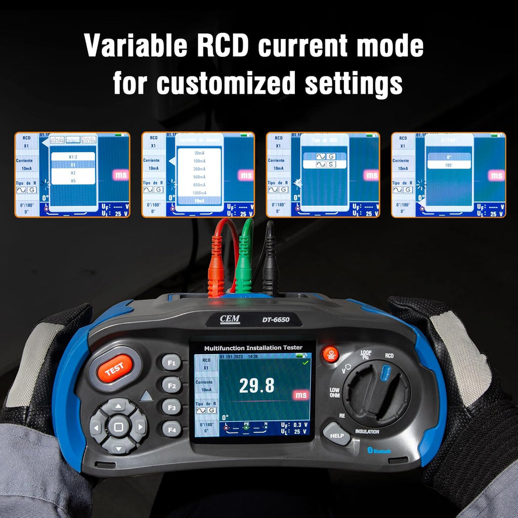 CEM T.ax Included DT-6650 Multifunction Installation Tester with 3.5" TFT Color LCD Display,Voltage,Insulation Resistance,Earth Resistance,Loop impedance,Loop impedance,RCD,PFG,PSC Support 400V TN