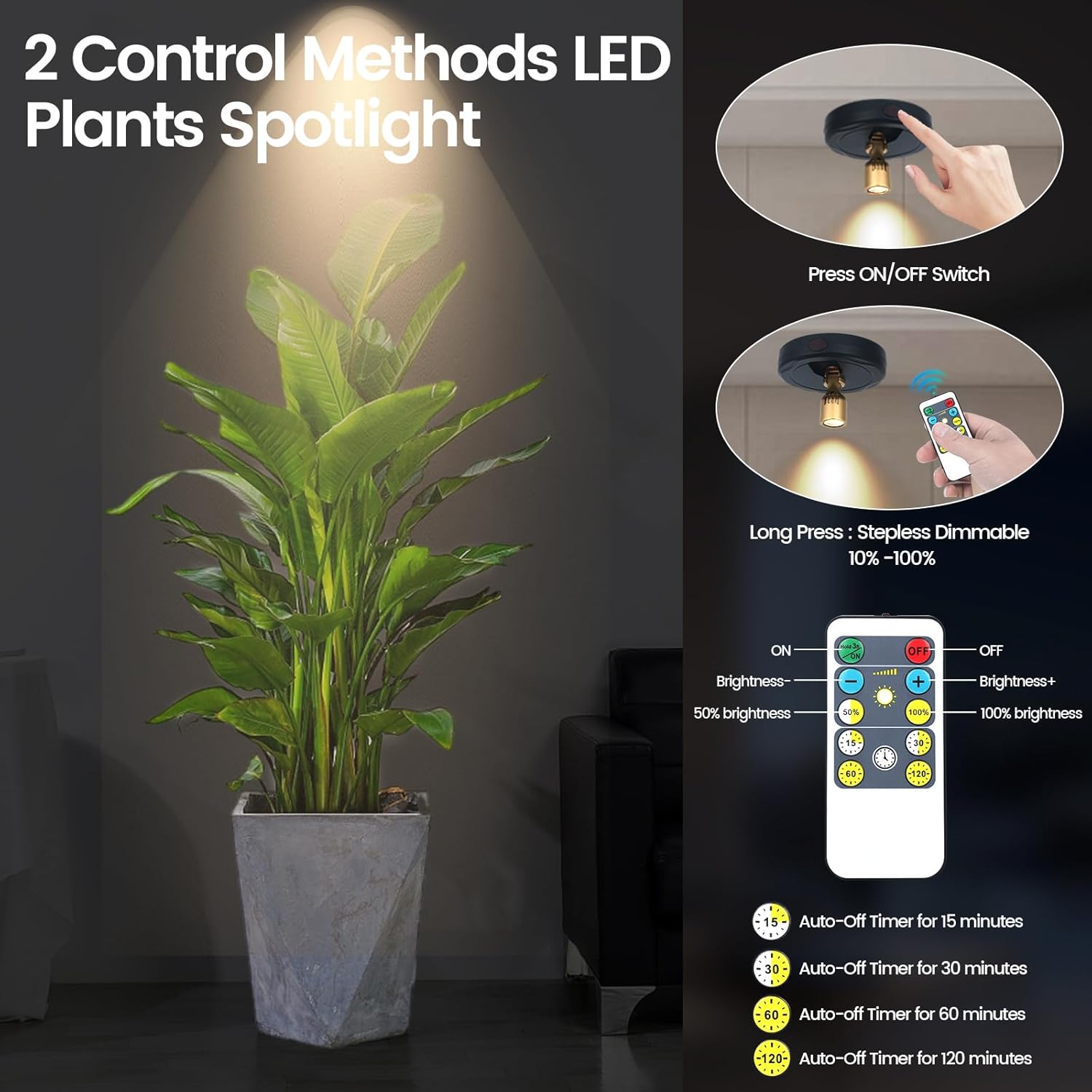 LED Spotlight, Rechargeable Battery Spot Lights with Remote, Uplighting Indoor, Stick Plant Spotlights for Wall Art Display Artwork Picture Painting-2Pack
