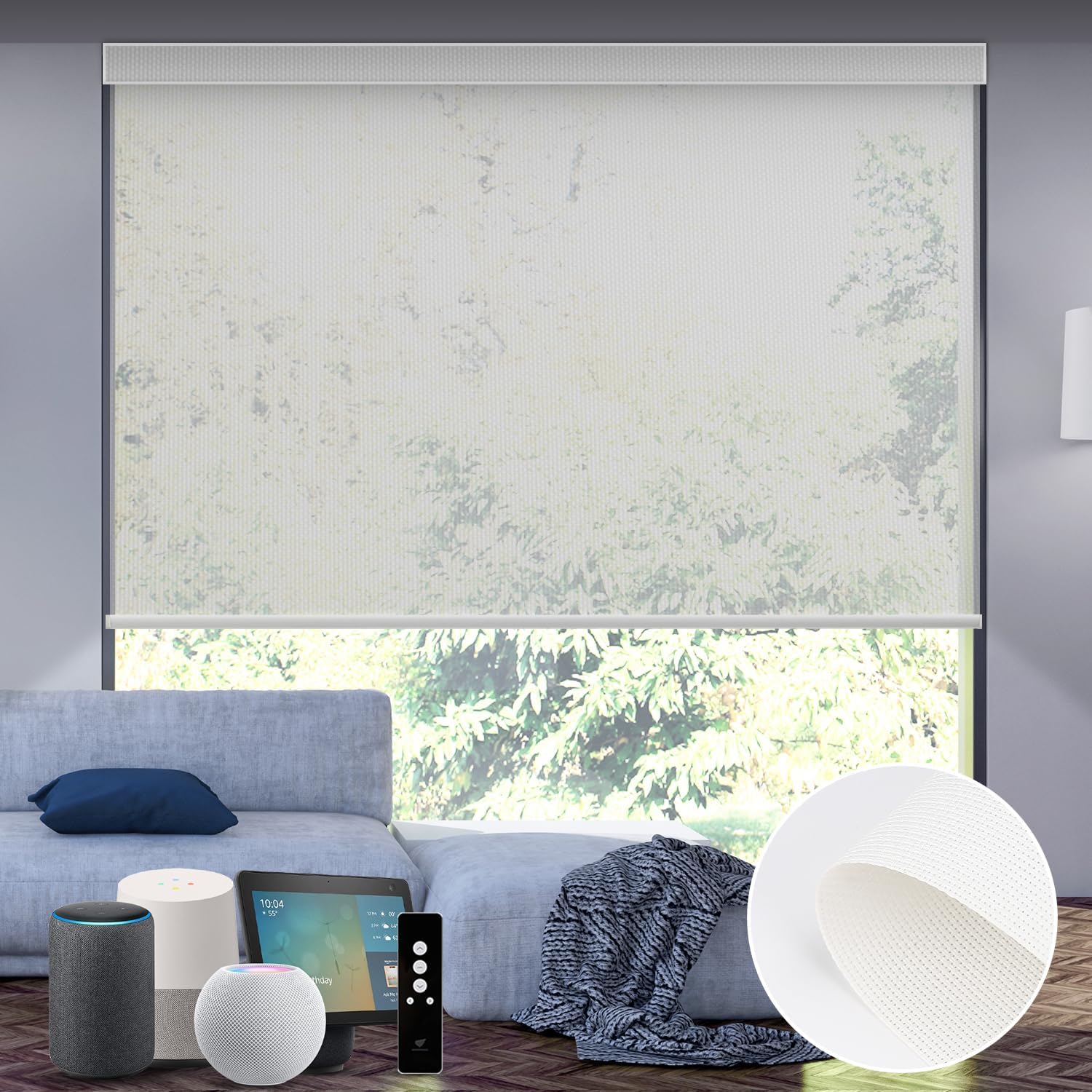 SmartWings Motorized Roller Shades 5% Openness Without Privacy Custom Size, Rechargeable Battery, Works with Matter/Apple HomeKit, Alexa, Thread/Zigbee, Remote Optional, 5% Openness Ice