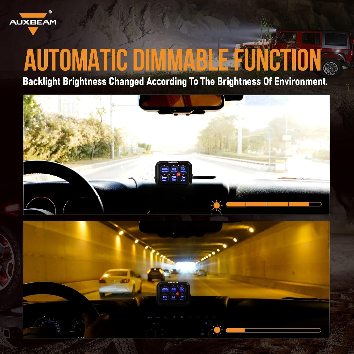 Auxbeam 6 Gang Switch Panel BC60 Universal Circuit Control Relay System Automatic Dimmable LED Switch Pod Touch Control Panel Switch Box for Car Truck Pickup Boat UTV SUV - Blue, 2 Years Warranty