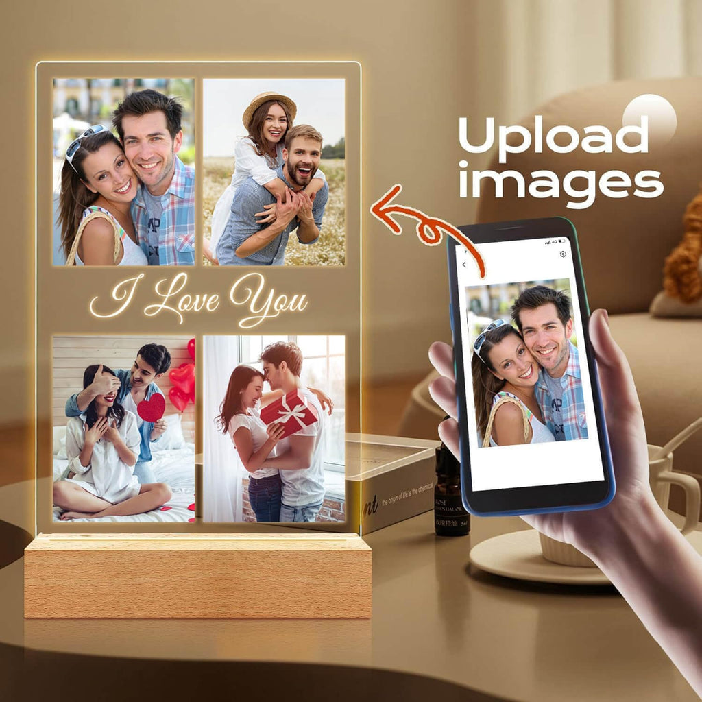 Custom Picture Frame with Photo, Customized Picture Frames with Night Light, Custom Photo Frame, Personalized Valentines Day Gifts for Her Him Women Men