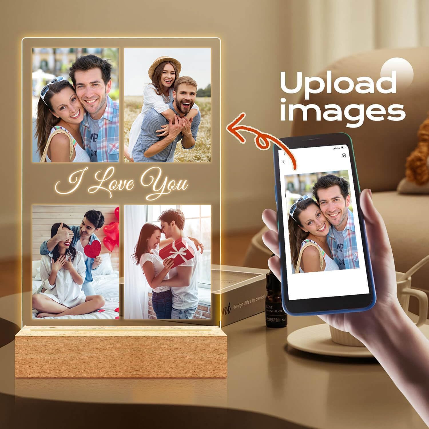 Custom Picture Frame with Photo, Customized Picture Frames with Night Light, Custom Photo Frame, Personalized Valentines Day Gifts for Her Him Women Men