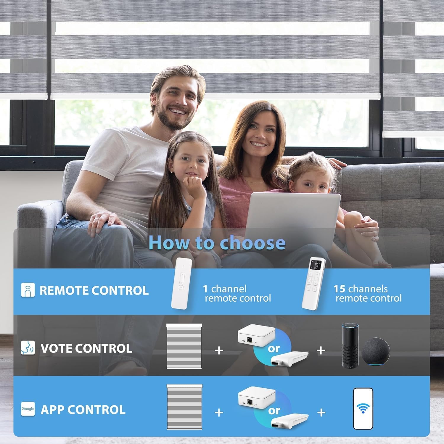 LazBlinds Motorized Zebra Roller Shades, Rechargeable Smart Blinds with Remote Control, Custom Size Light Filtering Dual Layer Roller Sheer Shades, Grey Linen