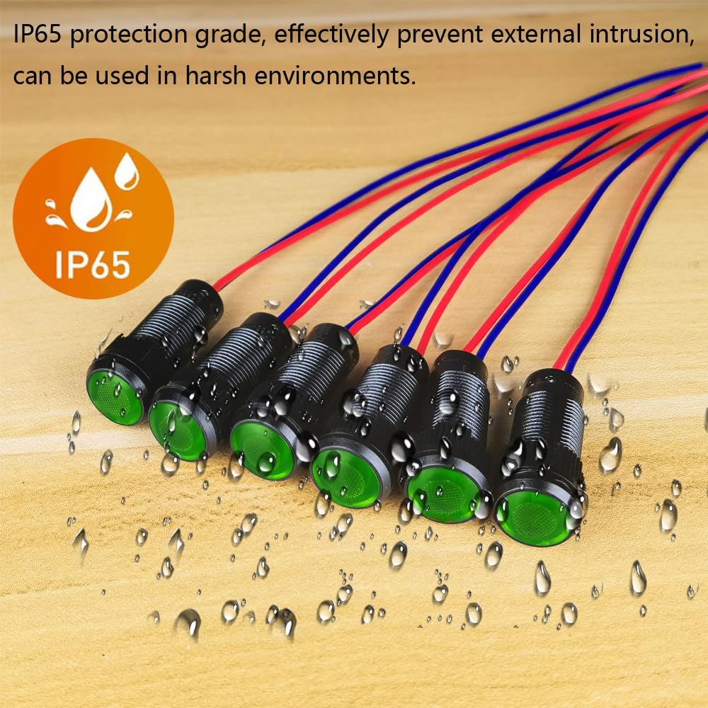 6pcs Green LED Indicator Pilot Light 110VAC Mounting Hole Size 10mm(Flame Retardant Plastic Shell)