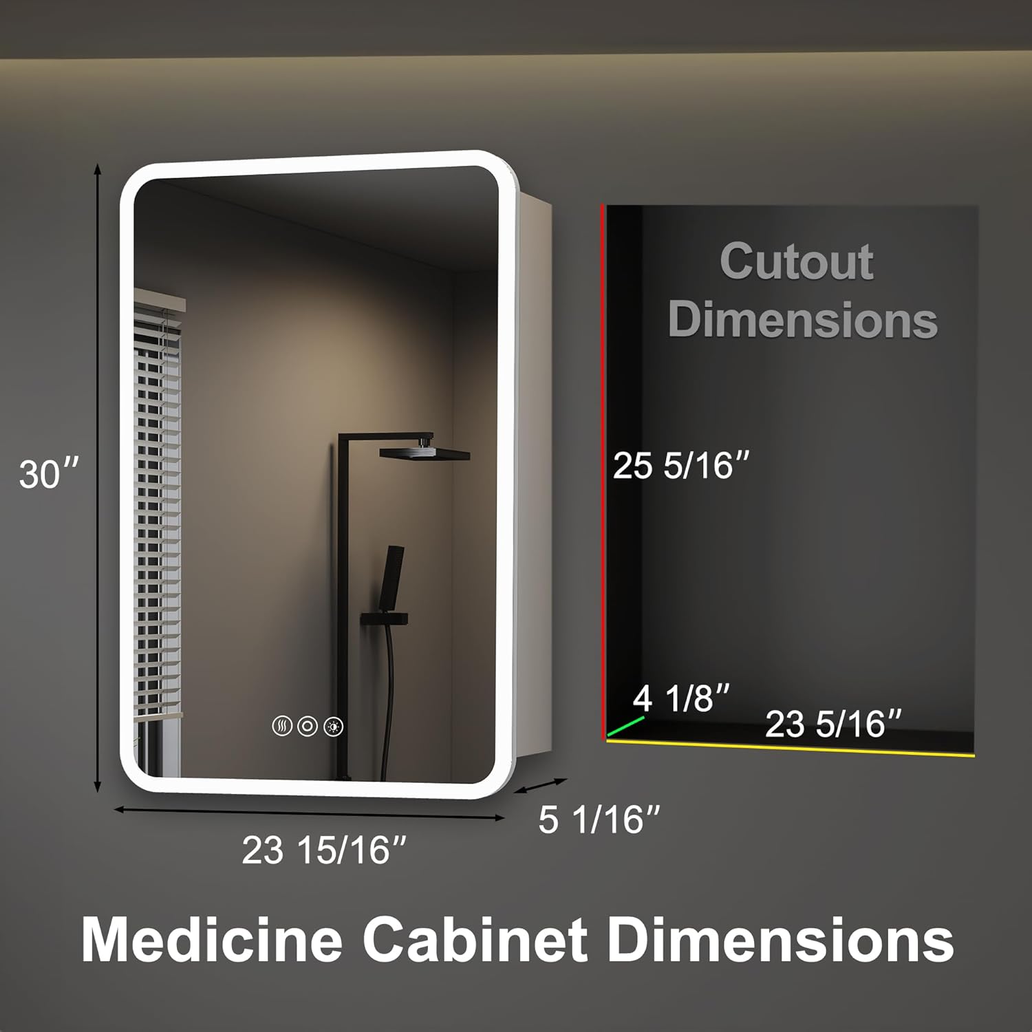 Medicine Cabinet with LED Lights and Mirror, 24 x 30 Inch Surface or Recessed Mounted Bathroom Cabinets with Door, Defogger, Memory Function, 3-Color Mode, Outlet&USB, Dimmer, Storage Shelf