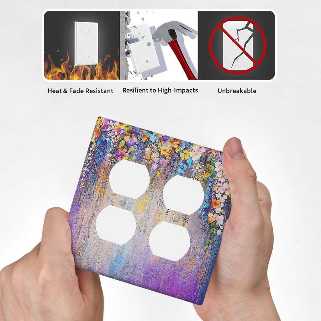 Colorful Country Flower Wildflower Floral Outlet Covers 2 Gang Double Duplex Decorative Light Switch Covers Electrical Wallplates Socket Faceplate For Bed Room Living Room Decor