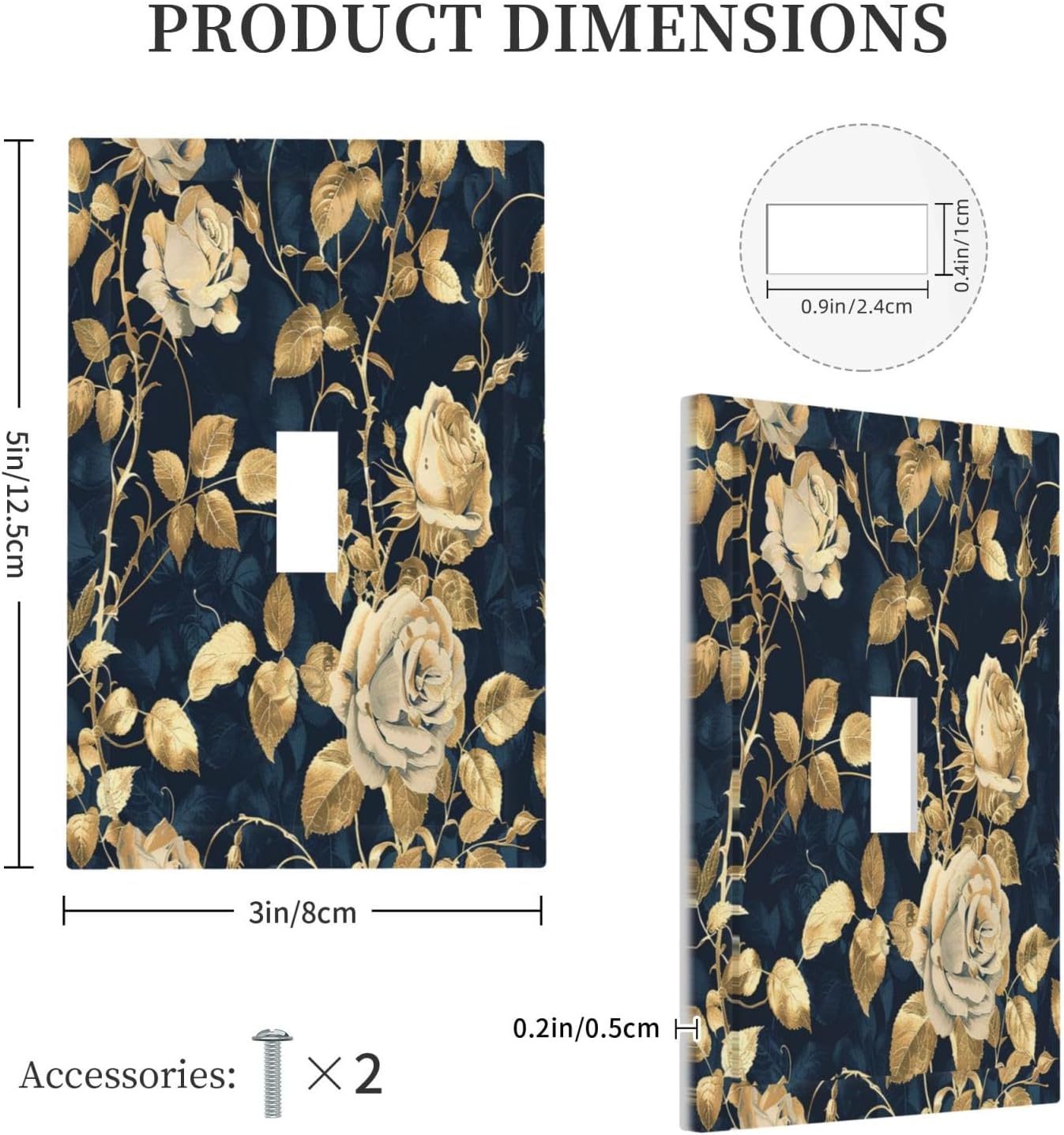 Decorative Light Switch Cover Boho Vintage Floral Golden Flower Dark Blue Background 1 Gang Single Toggle Device Electrical Faceplate Switchplates Decorator Outlet Wall Plate for Bedroom