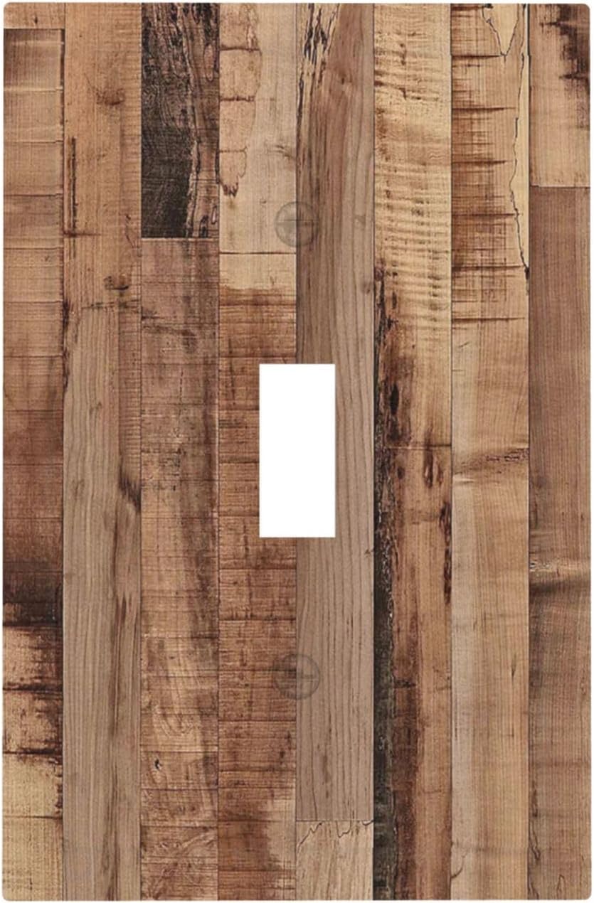 Decorative Light Switch Cover Rustic Brown Wood Grain 1 Gang Single Toggle Device Electrical Faceplate Switchplates Decorator Outlet Wall Plate for Farmhouse Kitchen Decor