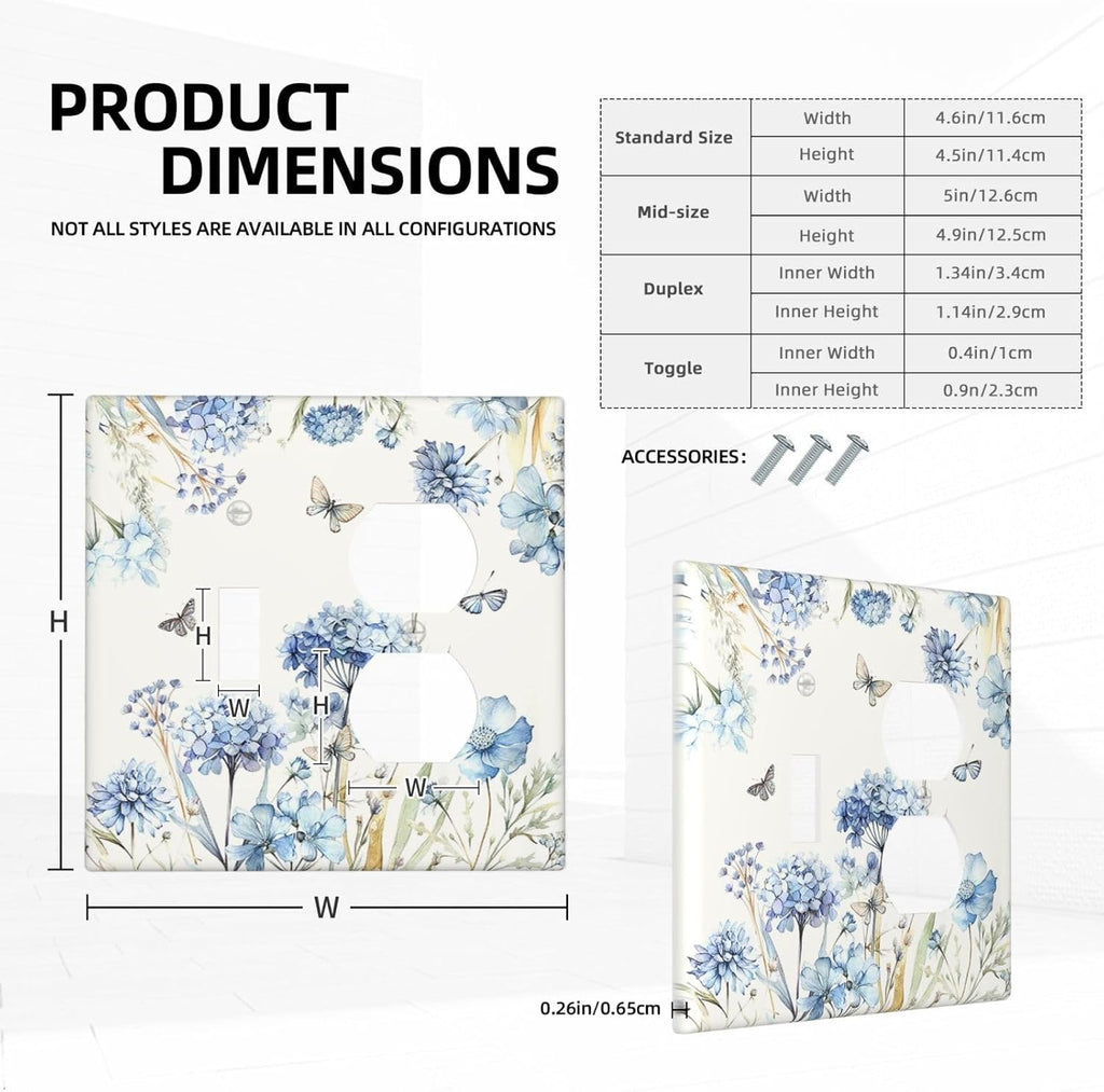 Wallplates Blue Floral Hydrangea Plants 1 Toggle 1 Duplex Switch Plate Electrical GFCI Faceplate Decorative Light Switch Covers for Bedroom Home Decor