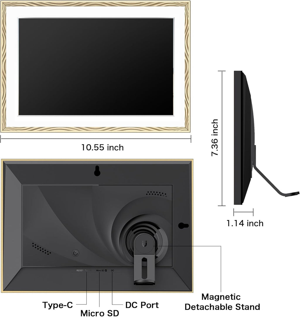 Digital Picture Frame, 10.1'' Frameo Digital Frame Wifi, 1280*800 HD Touch Screen, 32GB Memory, Wall Mountable Digital Photo Frame, Auto-Rotate, Share Instantly, Wedding, Birthday Gifts for Mom, Gold
