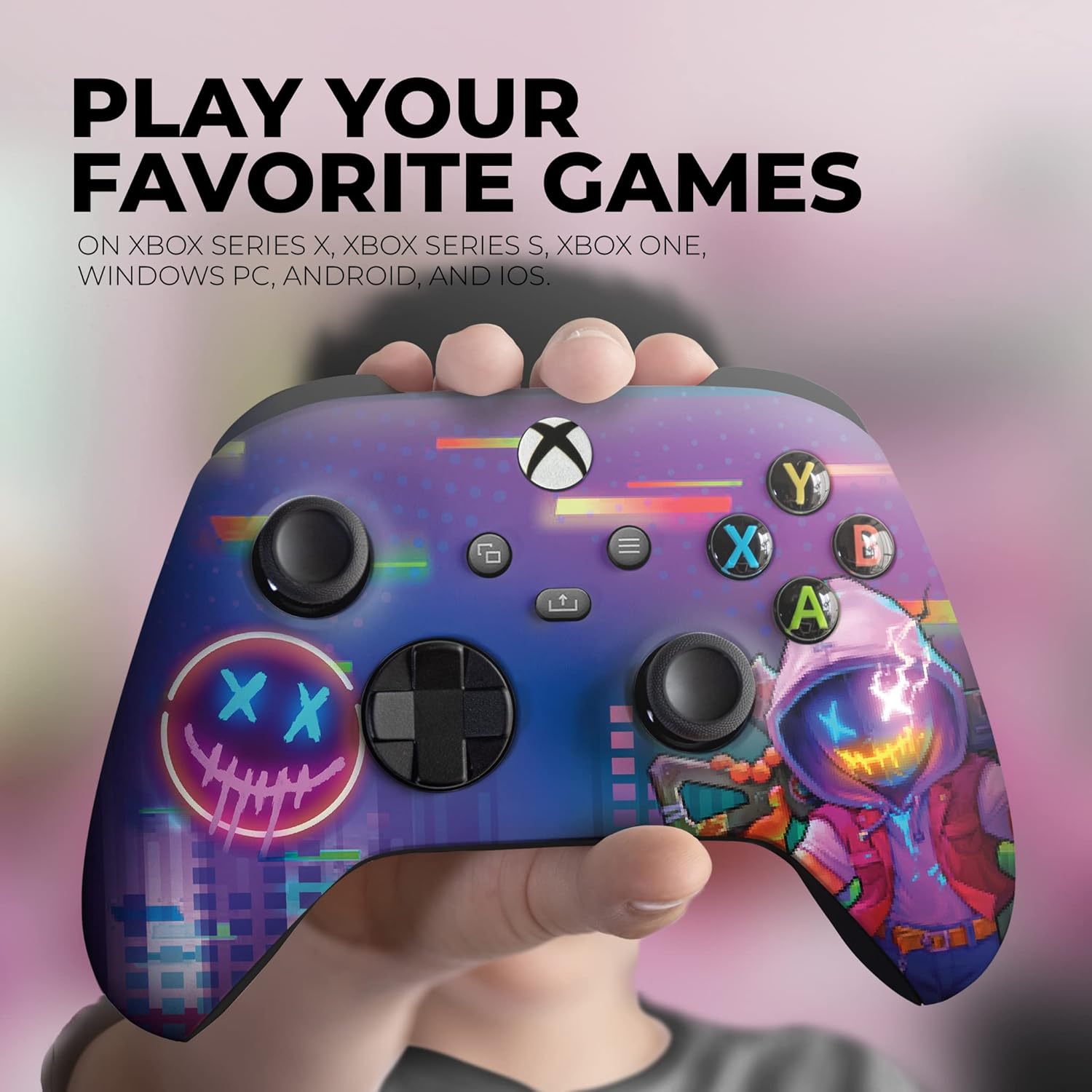 DreamController Neonabyss Custom X-box Controller Wireless compatible with X-box One/Series X/S Proudly Customized in USA with Permanent HYDRO-DIP Printing (NOT JUST A SKIN)