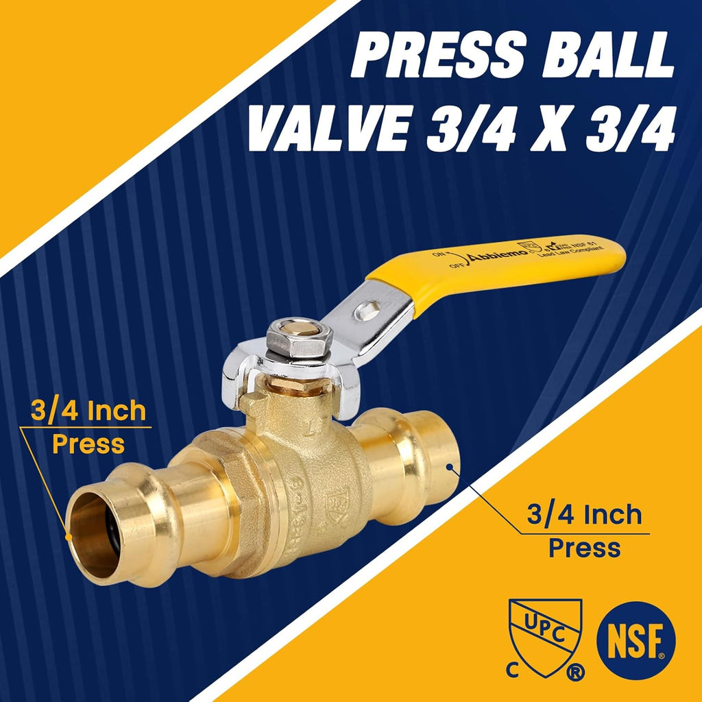 10PCS 3/4" Press Propress Ball Valve with EPDM O-Ring 1/4-Turn Full Port Shut Off Stop Valve for Copper Tubing Connection