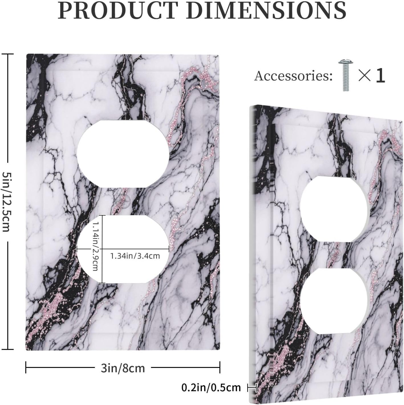 Outlet Covers White Marble Pattern Black Lines Pink Lines 1 Gang Duplex Wall Plate Decorative Switch Plates Electrical Receptacle Faceplate Light Switch Cover for living Room Office Decor