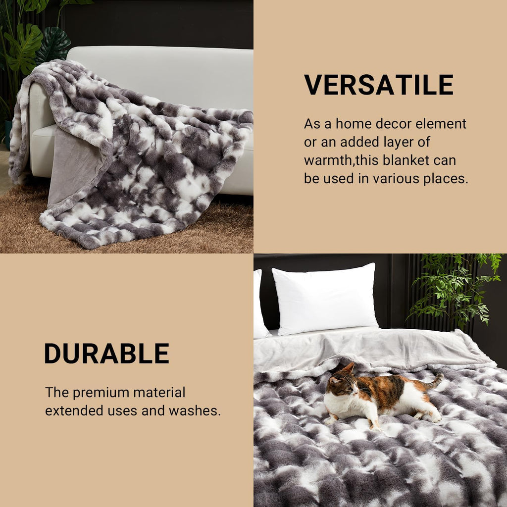 SAPHREAS Faux Fur Throw Blanket for Couch, Fluffy Fuzzy Bubble Blanket for Sofa Bed Living Room, Decor Soft Cozy Gifts for Women Men, 50x60” Tie Dye Grey