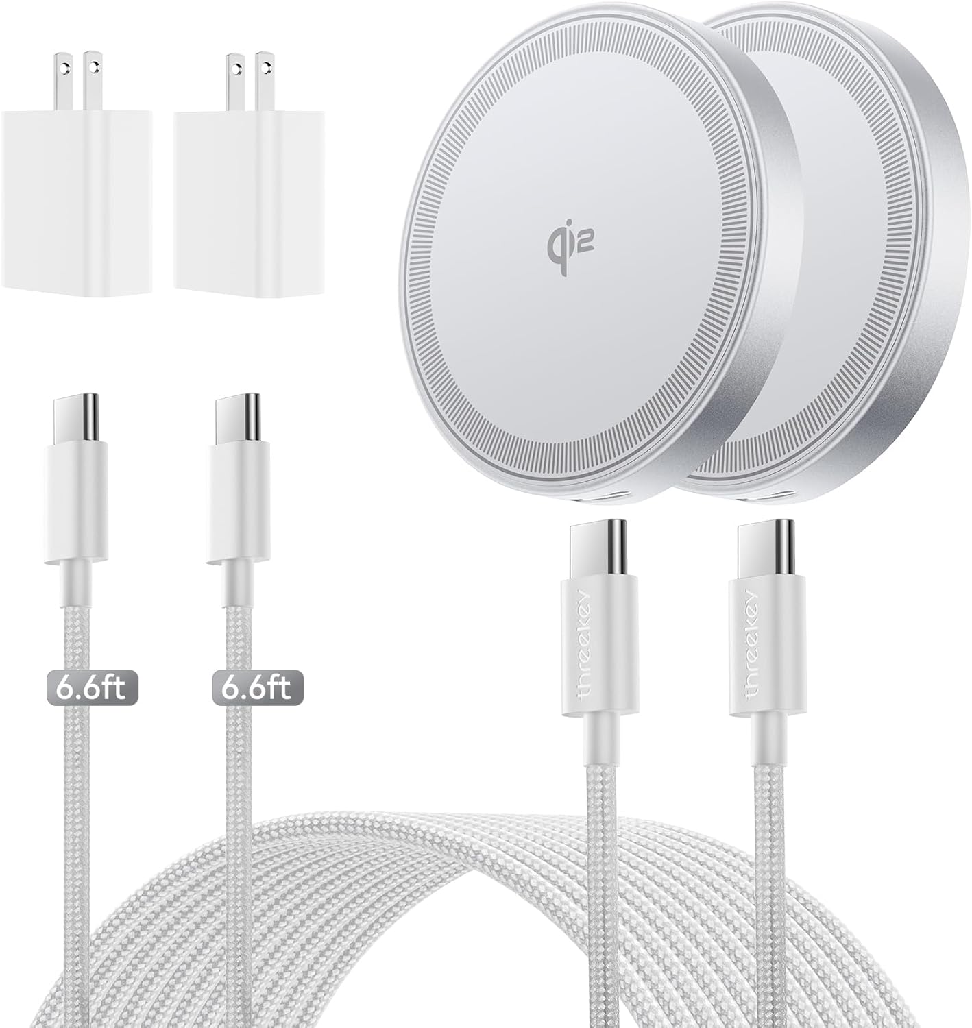 for 15W Magsafe Wireless Charger, Qi2 Magnetic Wireless Phone Charger with 6.6ft Cable Fast Charging Pad for iPhone 17 Air 16 15 14 13 12 Pro Max Airpods(20W Adapter Included), 2 Pack (White)