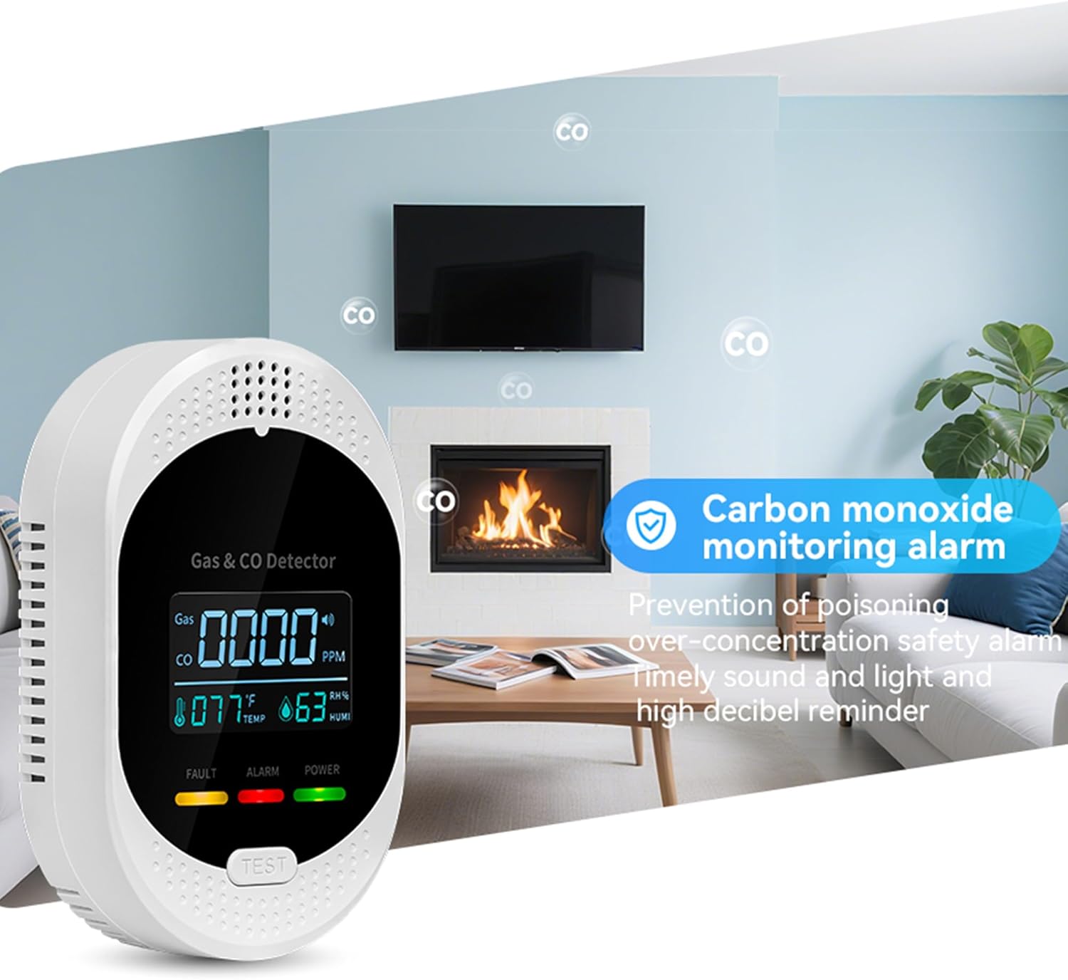 5PCS 4-in-1 Carbon Monoxide & Natural Gas Detectors with Temperature/Humidity LCD Display, Plug in Co Leak Detector Propane Monitor for Home Travel RV Essentials, Sound Alarm Over 85dB