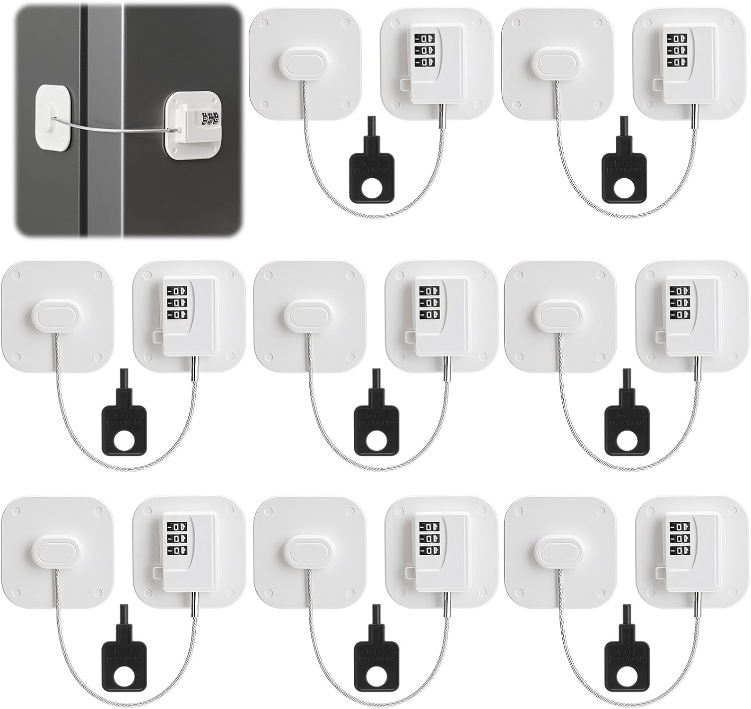 8 Pack Fridge Lock Heavy Duty Locks for Fridge Freezer Lock for Child Safety Cabinet Coded Adhesive Combination Refrigerator for Drawers Cabinet Window Easy Install No Drilling Black(White)