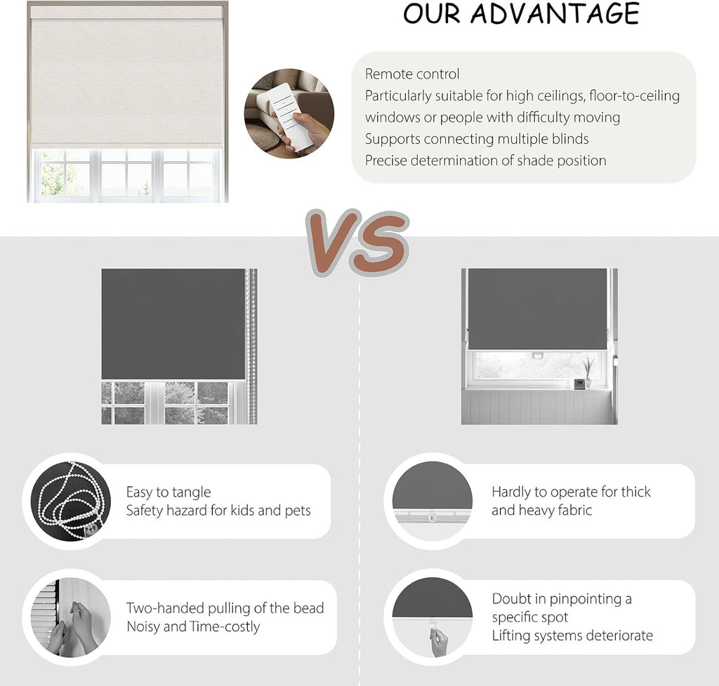 Motorized Roller Blinds with Remote, 100% Blackout Automatic Roller Shades for Bedroom, Bathroom, and Living Room, Customized Size, Lake Ripple Beige