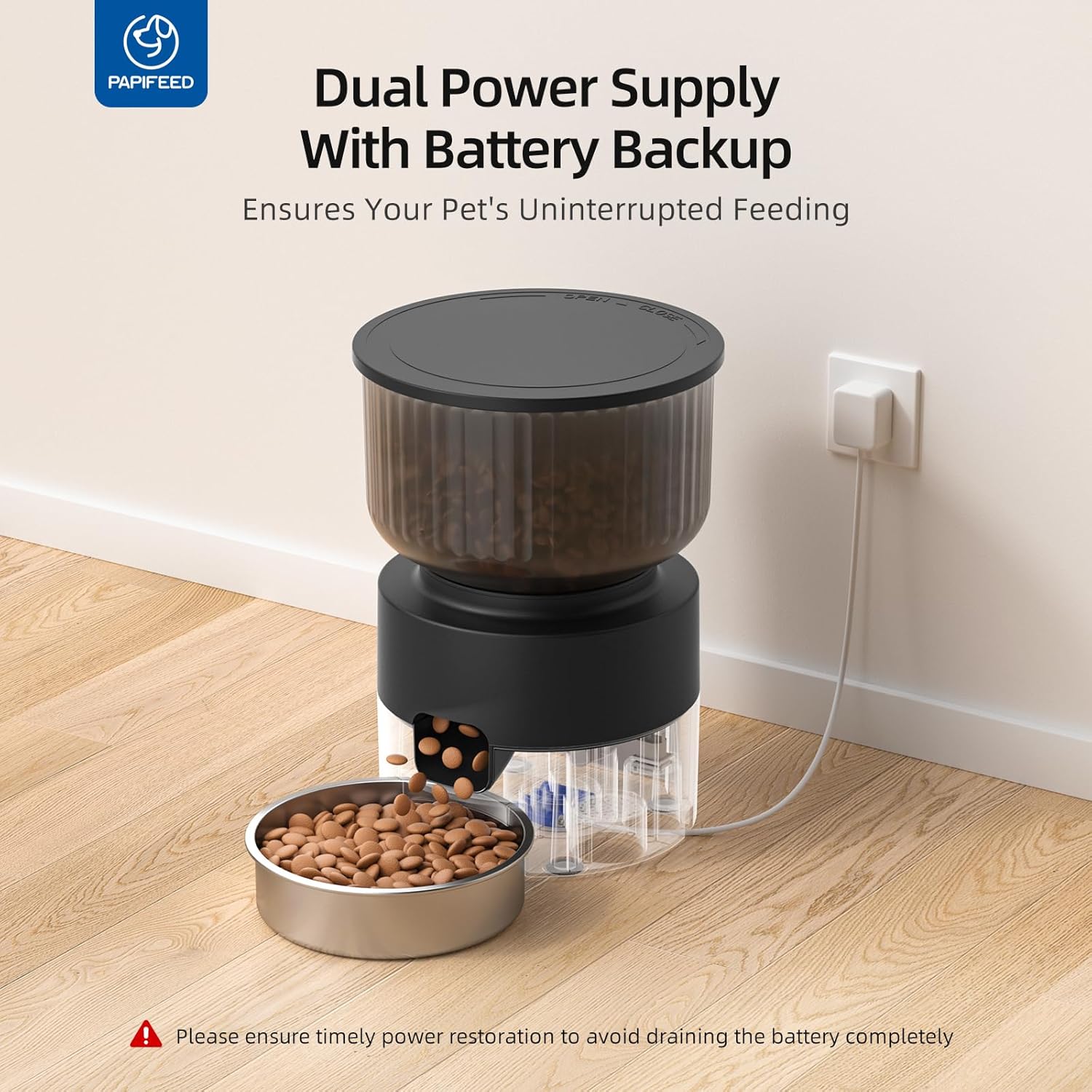 PAPIFEED Automatic Cat Feeder and Water Fountain, 3L/12 Cups 2.4G WiFi Pet Feeder with Stainless Steel Bowl, Smart APP Control for Remote Feeding, 1-12 Meals Per Day, Detachable for Easy Clean (Black)