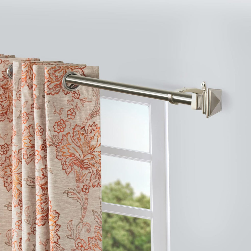 Deco Window 2 Pcs 36"-66" Extendable Curtain Rod for Door & Windows Adjustable Iron Telescopic Drapery Bar with Stacked Square Finials (1" Diameter, Satin Silver)